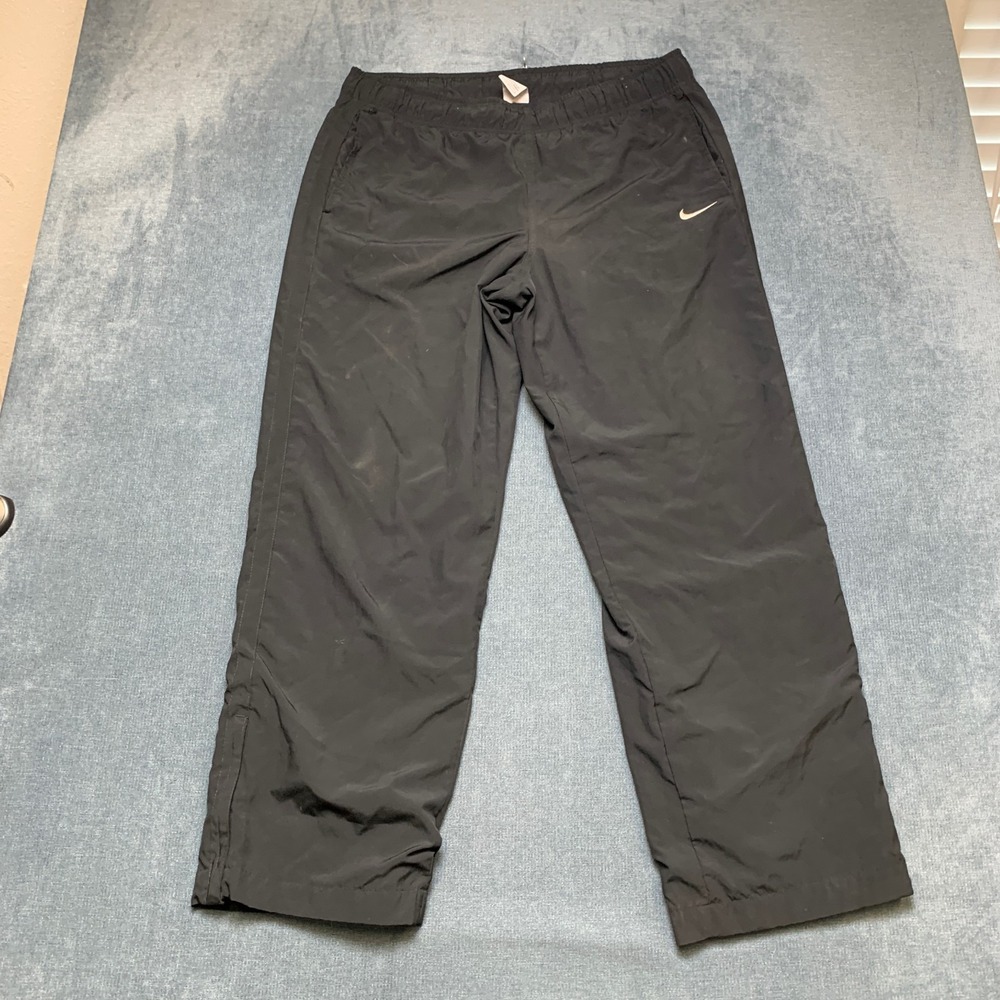 Nike Track Pants Mens Large Black Swoosh Logo Athleisure Ankle Zip Elastic Waist